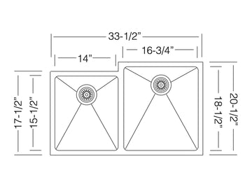 33 inch Stainless Steel Undermount Double 40/60 Bowl Kitchen Sink - Pro 34 40/60 - Sink Depot